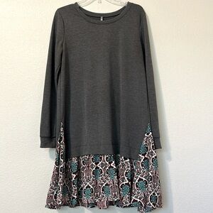 Red Lolly Gray Midi Dress Size Large Teal Paisley Fabric Skirt Bottom like new